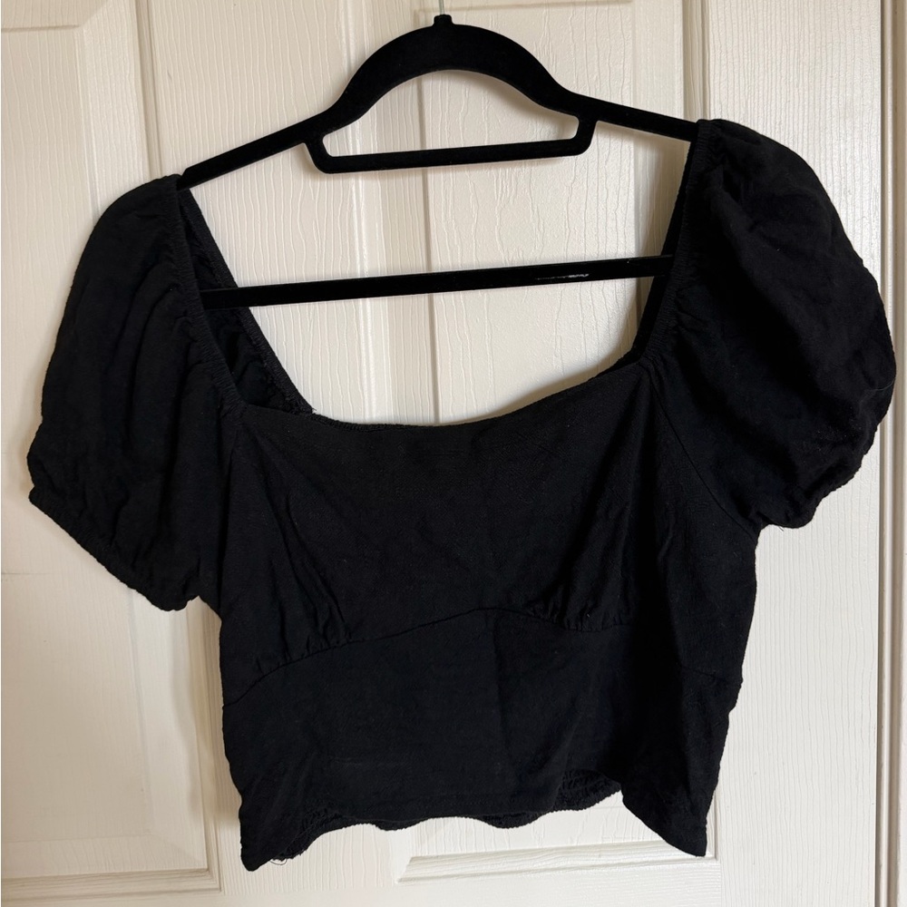 LA Hearts by Pacsun Black Puff Sleeve Scrunch Top